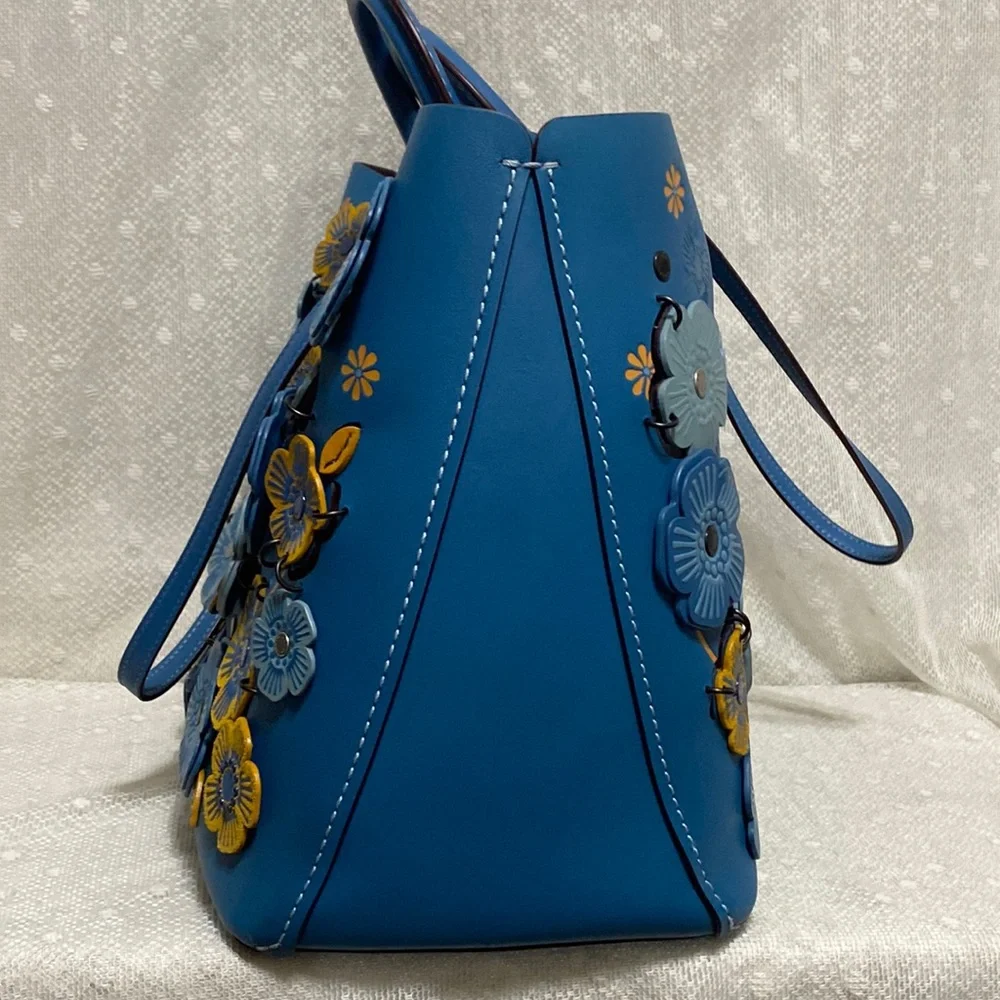 *SOLD*Coach Rogue Leather Tote With Linked Tea Rose In In River/black Copper - Picture 9 of 17